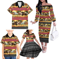 Horse Native American Pattern Christmas Christmas Family Matching Off The Shoulder Long Sleeve Dress and Hawaiian Shirt Xmas Holiday Patterns - Wonder Print Shop