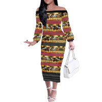 Horse Native American Pattern Christmas Christmas Family Matching Off The Shoulder Long Sleeve Dress and Hawaiian Shirt Xmas Holiday Patterns - Wonder Print Shop
