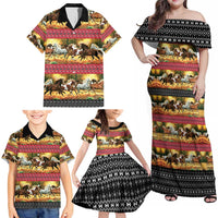 Horse Native American Pattern Christmas Christmas Family Matching Off Shoulder Maxi Dress and Hawaiian Shirt Xmas Holiday Patterns - Wonder Print Shop