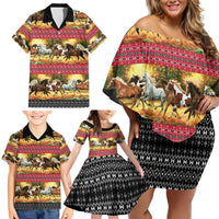 Horse Native American Pattern Christmas Christmas Family Matching Off Shoulder Short Dress and Hawaiian Shirt Xmas Holiday Patterns - Wonder Print Shop