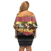 Horse Native American Pattern Christmas Christmas Family Matching Off Shoulder Short Dress and Hawaiian Shirt Xmas Holiday Patterns - Wonder Print Shop