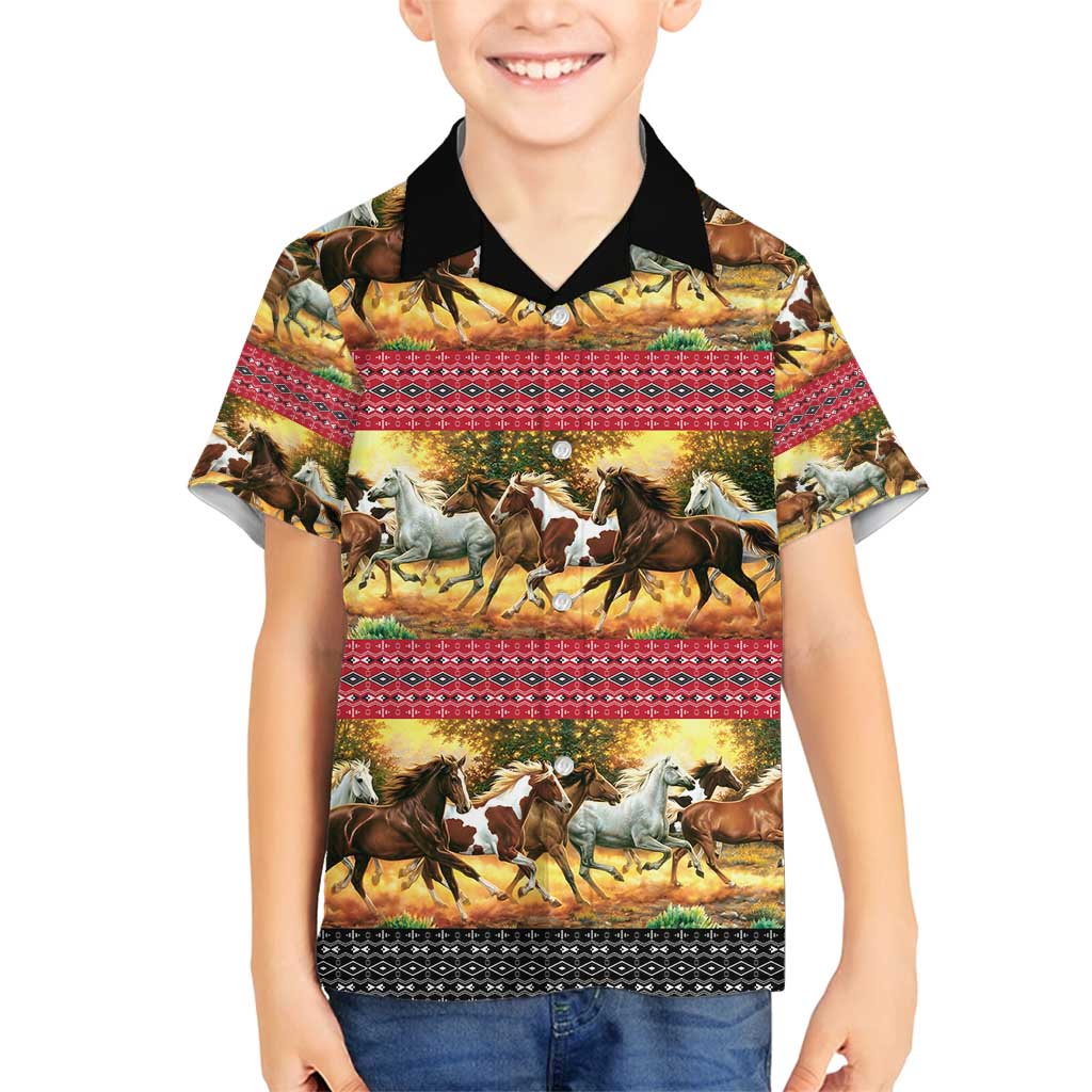 Horse Native American Pattern Christmas Christmas Family Matching Off Shoulder Short Dress and Hawaiian Shirt Xmas Holiday Patterns - Wonder Print Shop