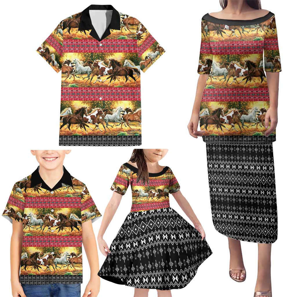 Horse Native American Pattern Christmas Christmas Family Matching Puletasi and Hawaiian Shirt Xmas Holiday Patterns - Wonder Print Shop