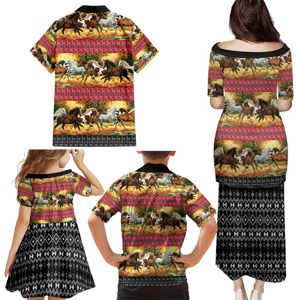 Horse Native American Pattern Christmas Christmas Family Matching Puletasi and Hawaiian Shirt Xmas Holiday Patterns - Wonder Print Shop