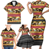 Horse Native American Pattern Christmas Christmas Family Matching Short Sleeve Bodycon Dress and Hawaiian Shirt Xmas Holiday Patterns - Wonder Print Shop
