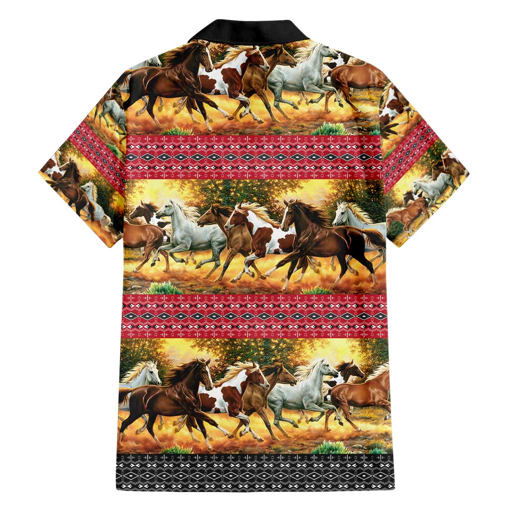 Horse Native American Pattern Christmas Christmas Family Matching Short Sleeve Bodycon Dress and Hawaiian Shirt Xmas Holiday Patterns - Wonder Print Shop