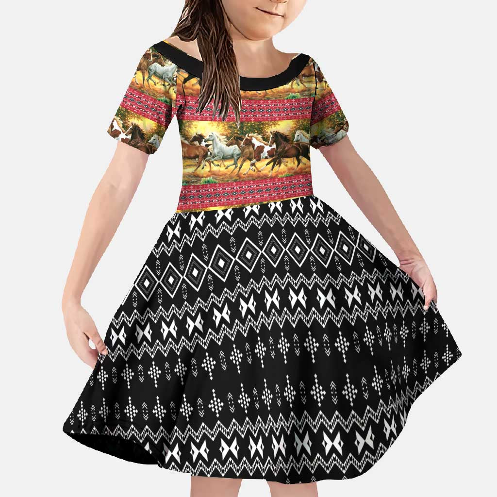 Horse Native American Pattern Christmas Christmas Family Matching Summer Maxi Dress and Hawaiian Shirt Xmas Holiday Patterns - Wonder Print Shop