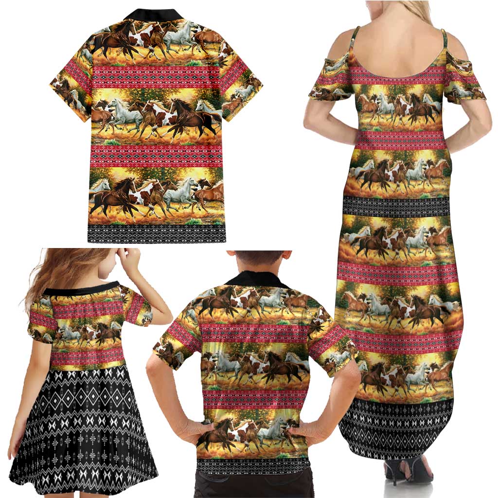 Horse Native American Pattern Christmas Christmas Family Matching Summer Maxi Dress and Hawaiian Shirt Xmas Holiday Patterns - Wonder Print Shop