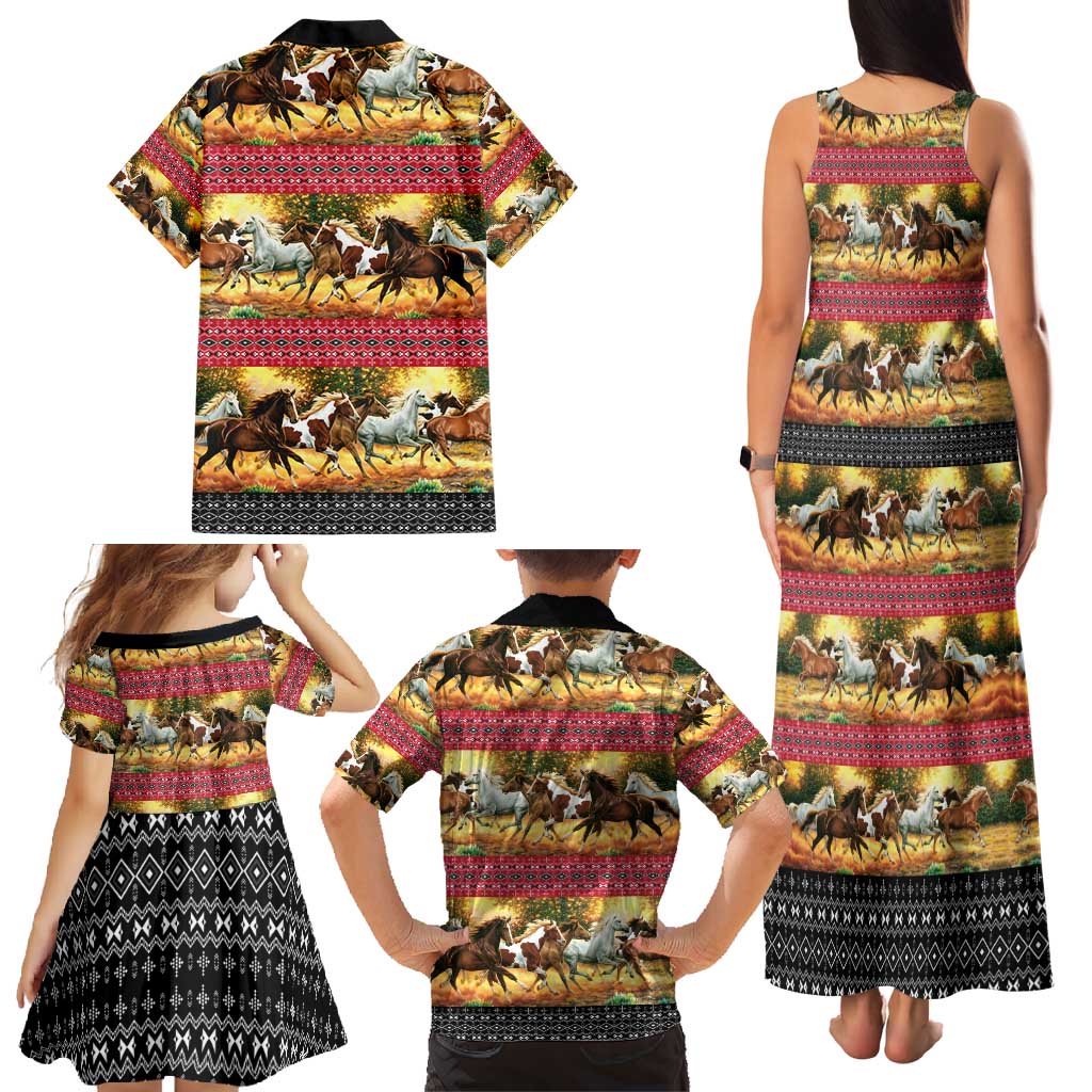 Horse Native American Pattern Christmas Christmas Family Matching Tank Maxi Dress and Hawaiian Shirt Xmas Holiday Patterns - Wonder Print Shop