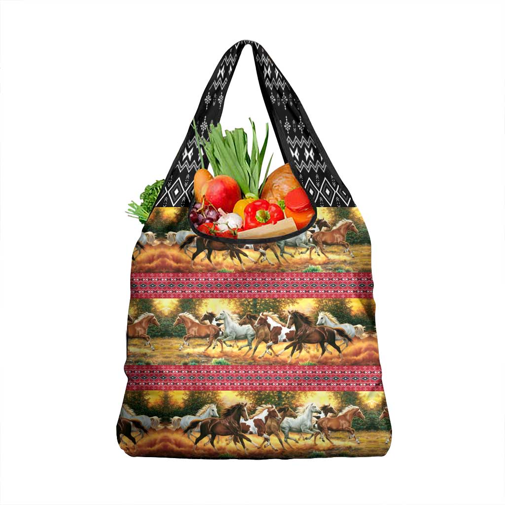 Horse Native American Pattern Christmas Christmas Grocery Bag Xmas Holiday Patterns - Wonder Print Shop