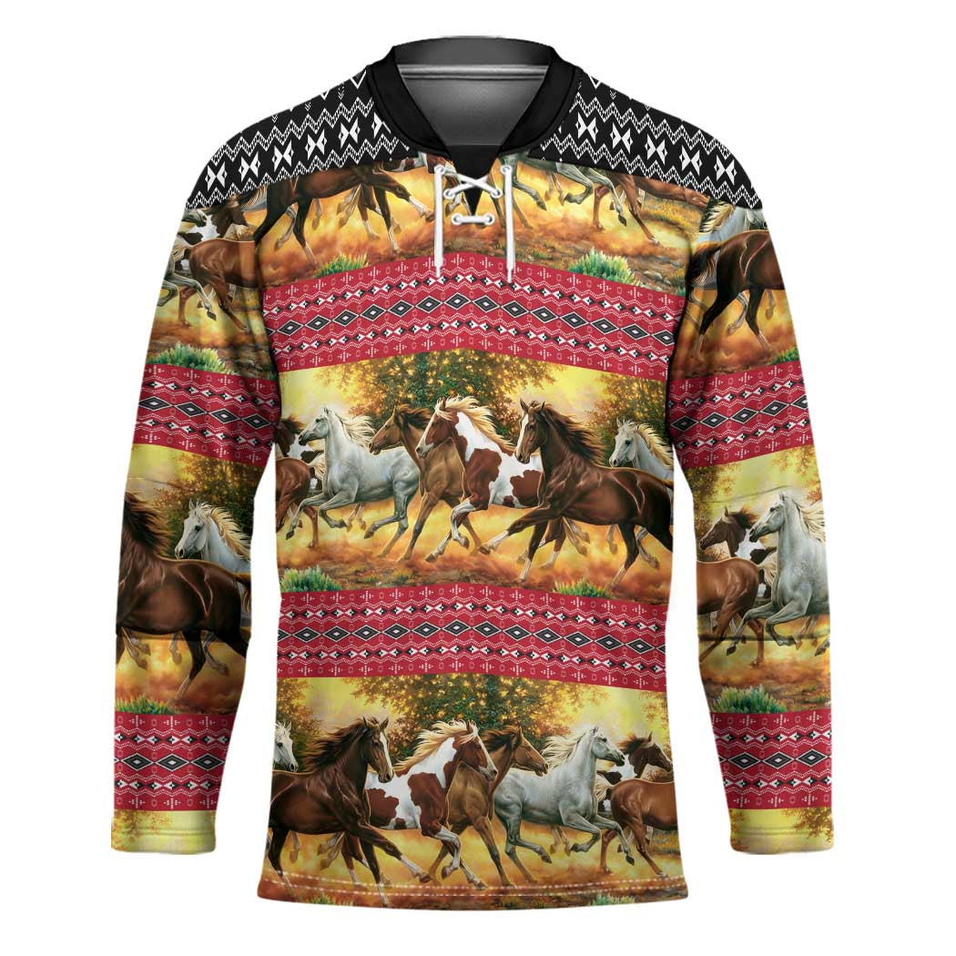 Horse Native American Pattern Christmas Christmas Hockey Jersey Xmas Holiday Patterns - Wonder Print Shop