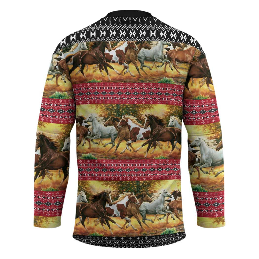 Horse Native American Pattern Christmas Christmas Hockey Jersey Xmas Holiday Patterns - Wonder Print Shop