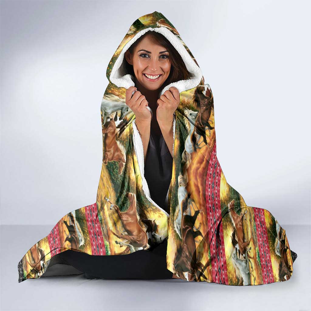 Horse Native American Pattern Christmas Christmas Hooded Blanket Xmas Holiday Patterns - Wonder Print Shop