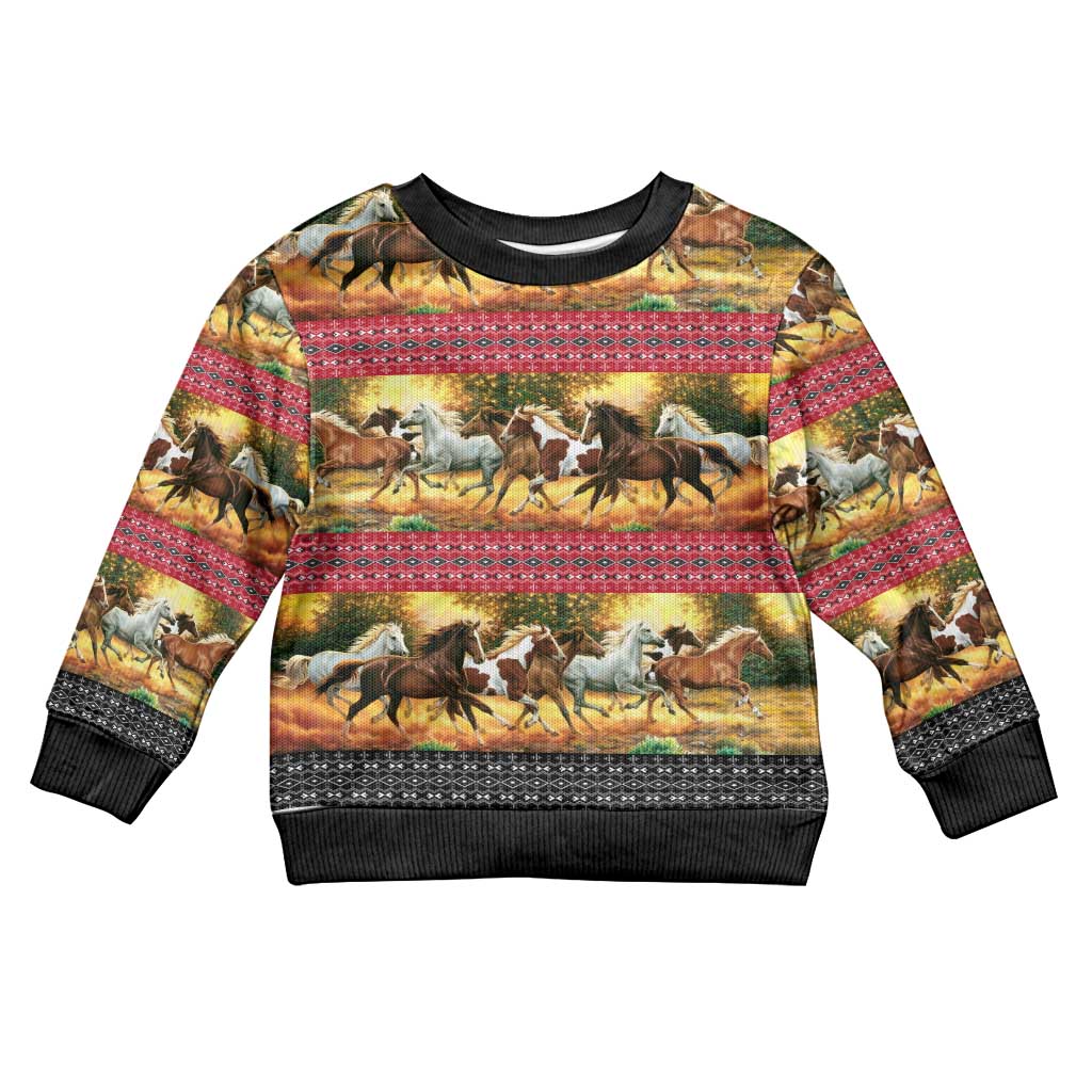 Horse Native American Pattern Christmas Kid Ugly Christmas Sweater Xmas Holiday Patterns - Wonder Print Shop