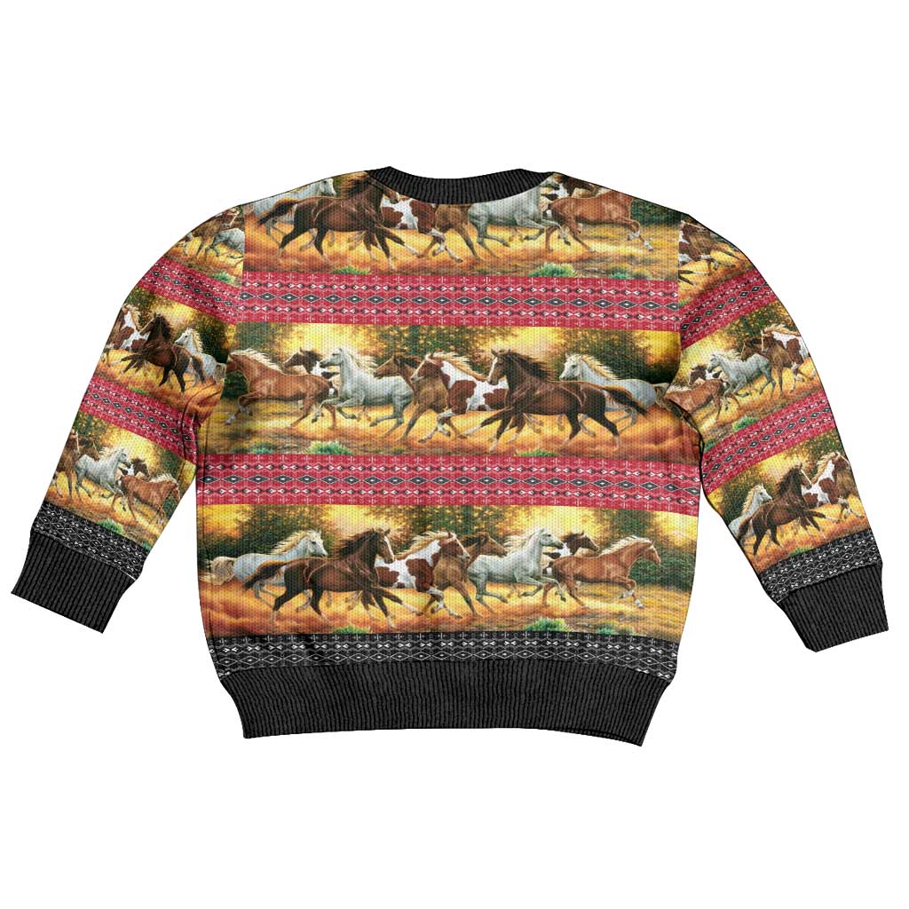 Horse Native American Pattern Christmas Kid Ugly Christmas Sweater Xmas Holiday Patterns - Wonder Print Shop