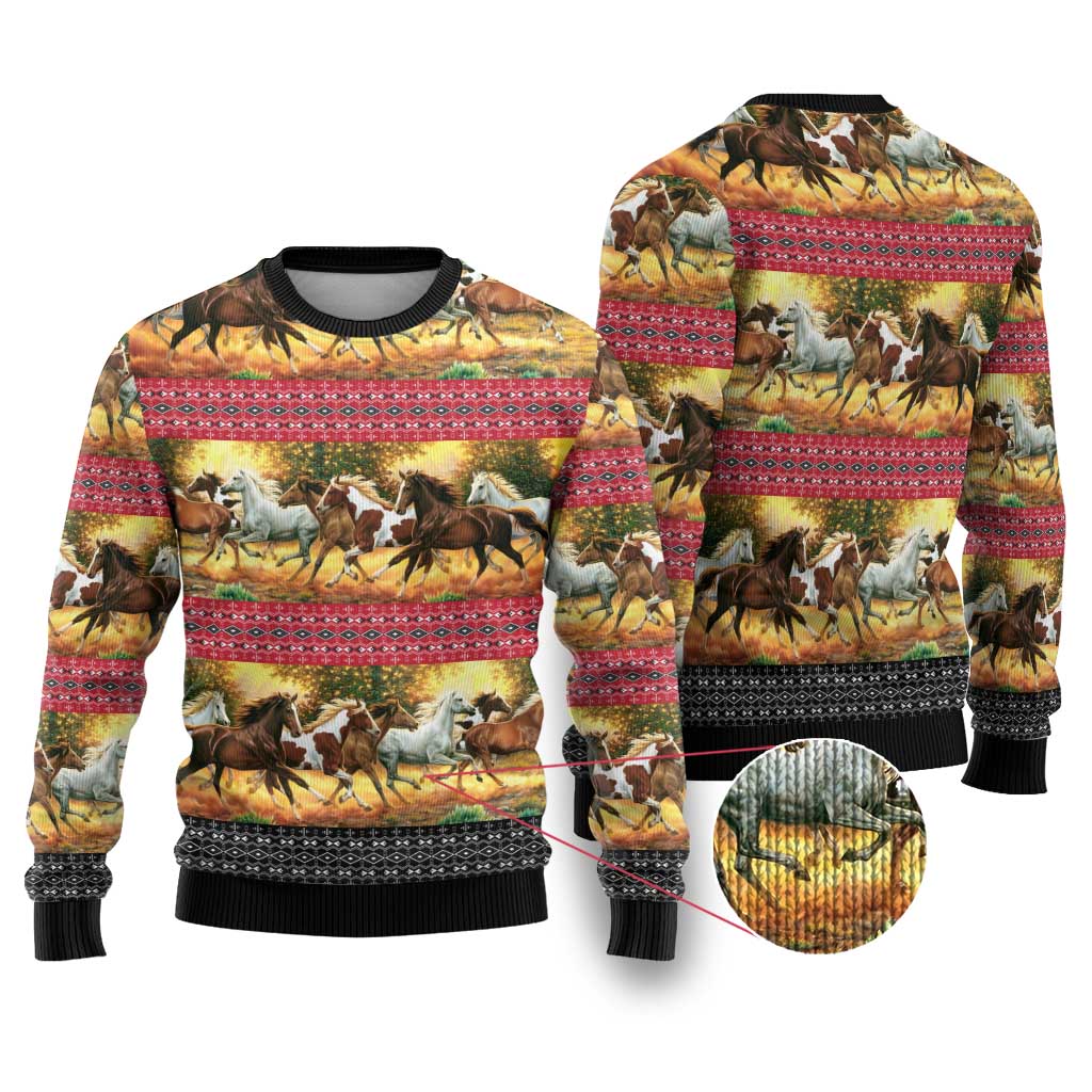 Horse Native American Pattern Christmas Ugly Christmas Sweater Xmas Holiday Patterns - Wonder Print Shop