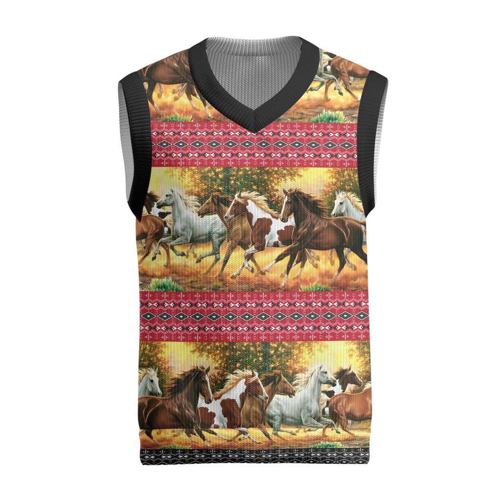 Horse Native American Pattern Christmas Christmas Knitted V-Neck Vest Xmas Holiday Patterns - Wonder Print Shop