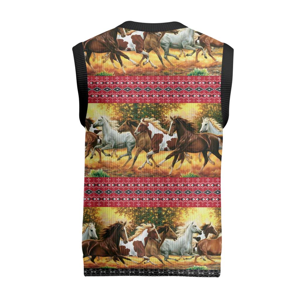 Horse Native American Pattern Christmas Christmas Knitted V-Neck Vest Xmas Holiday Patterns - Wonder Print Shop