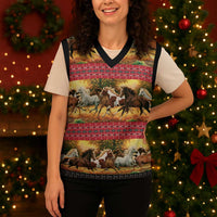 Horse Native American Pattern Christmas Christmas Knitted V-Neck Vest Xmas Holiday Patterns - Wonder Print Shop
