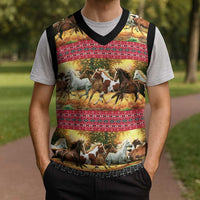 Horse Native American Pattern Christmas Christmas Knitted V-Neck Vest Xmas Holiday Patterns - Wonder Print Shop