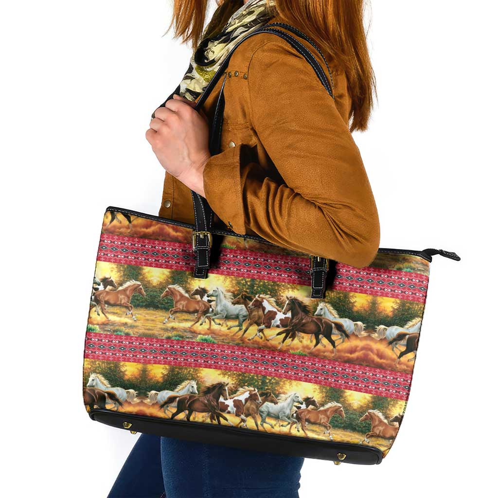 Horse Native American Pattern Christmas Christmas Leather Tote Bag Xmas Holiday Patterns - undefined