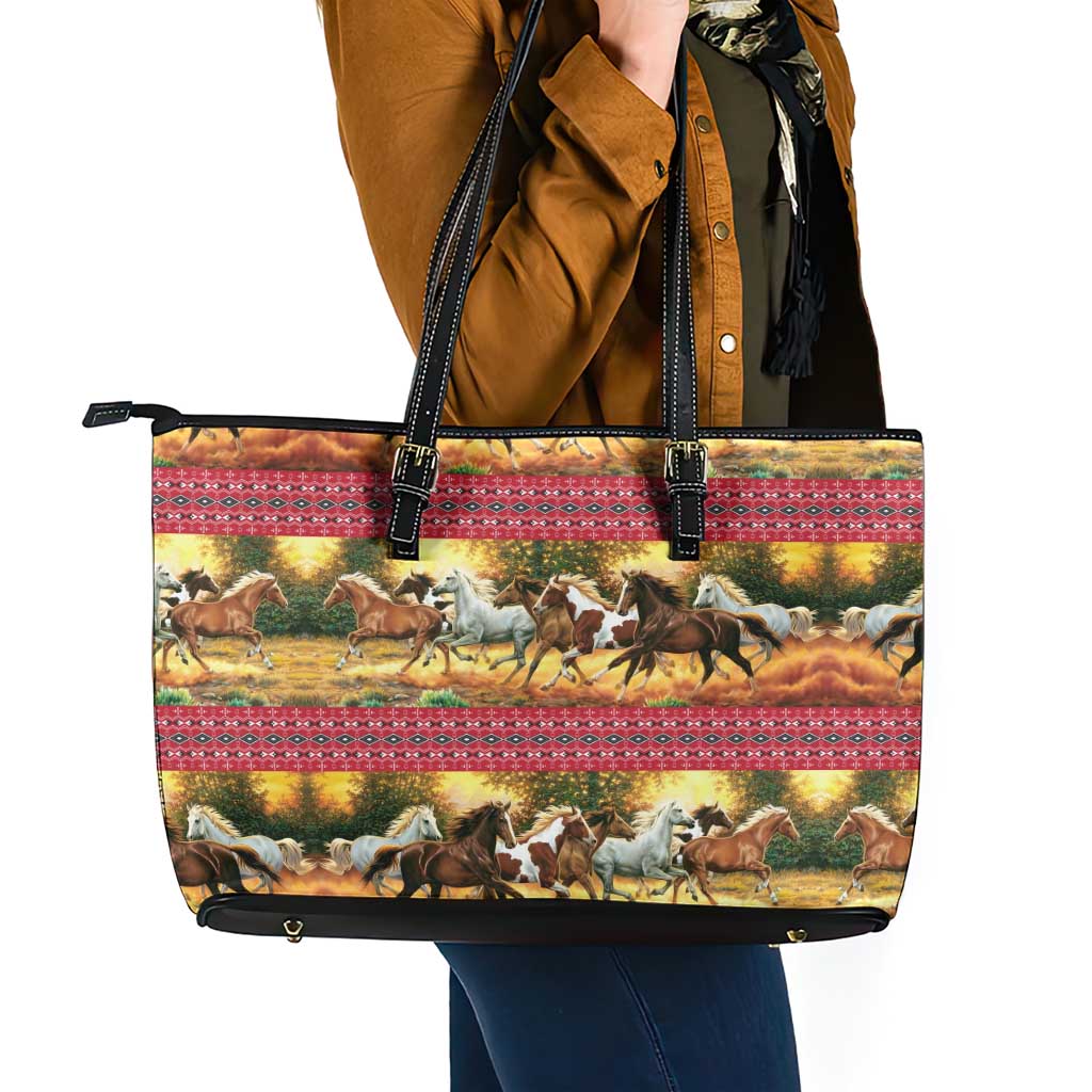 Horse Native American Pattern Christmas Christmas Leather Tote Bag Xmas Holiday Patterns - undefined