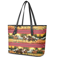 Horse Native American Pattern Christmas Christmas Leather Tote Bag Xmas Holiday Patterns - undefined