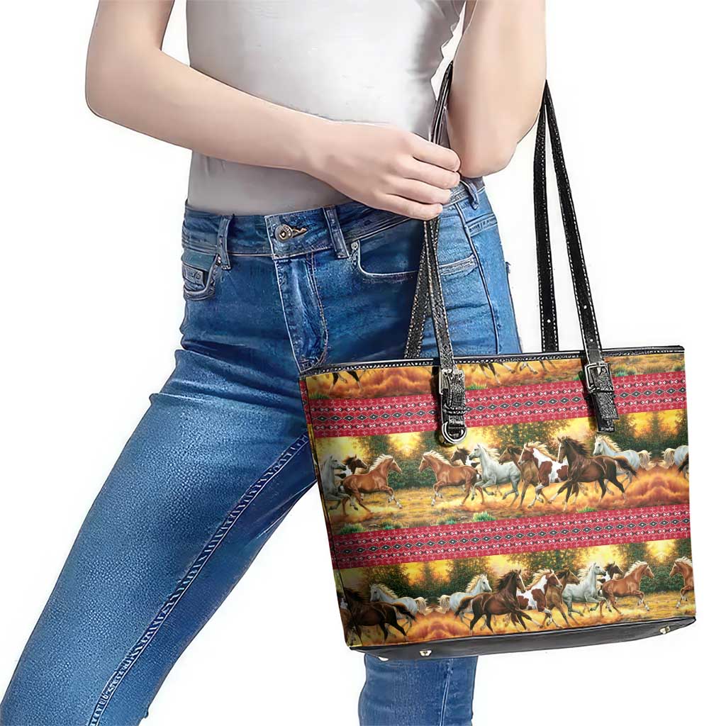 Horse Native American Pattern Christmas Christmas Leather Tote Bag Xmas Holiday Patterns - undefined