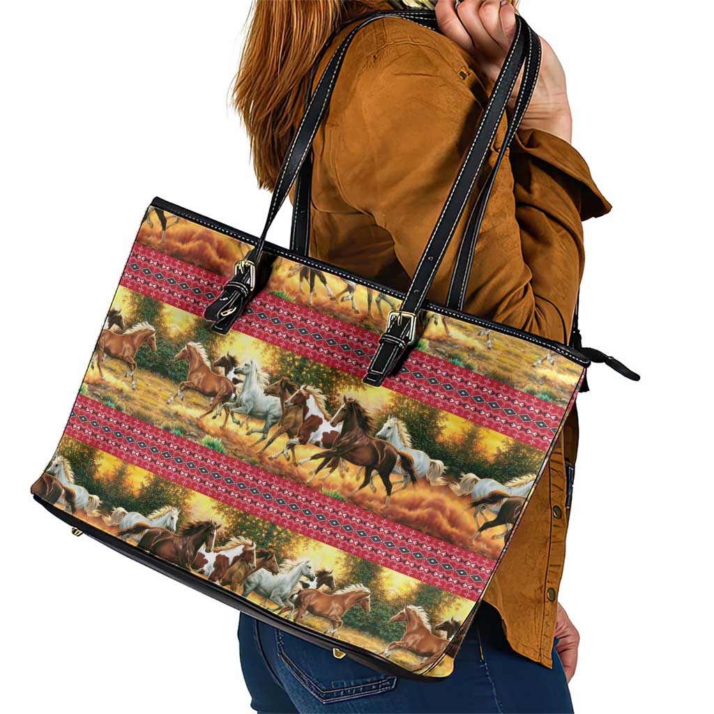 Horse Native American Pattern Christmas Christmas Leather Tote Bag Xmas Holiday Patterns - undefined