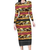 Horse Native American Pattern Christmas Christmas Long Sleeve Bodycon Dress Xmas Holiday Patterns - Wonder Print Shop