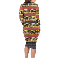 Horse Native American Pattern Christmas Christmas Long Sleeve Bodycon Dress Xmas Holiday Patterns - Wonder Print Shop