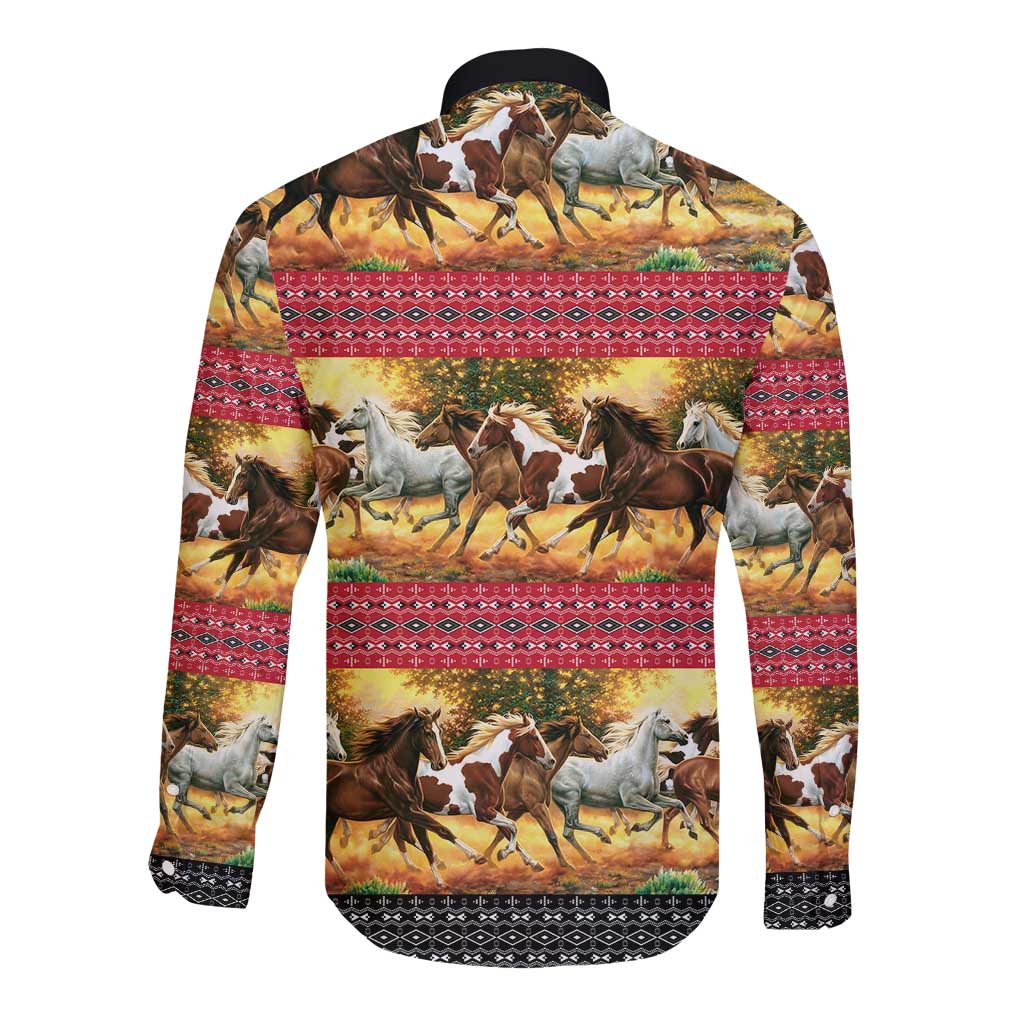Horse Native American Pattern Christmas Christmas Long Sleeve Button Shirt Xmas Holiday Patterns - Wonder Print Shop