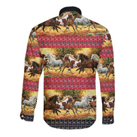 Horse Native American Pattern Christmas Christmas Long Sleeve Button Shirt Xmas Holiday Patterns - Wonder Print Shop