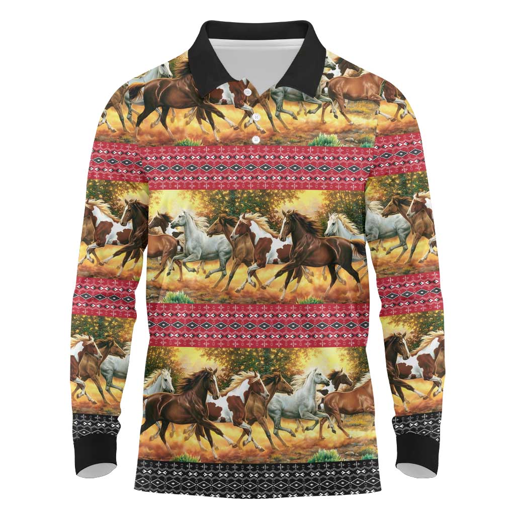 Horse Native American Pattern Christmas Christmas Long Sleeve Polo Shirt Xmas Holiday Patterns - Wonder Print Shop