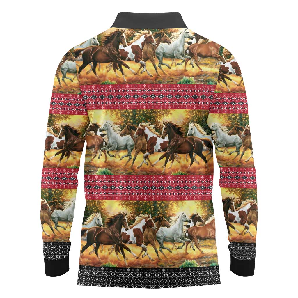 Horse Native American Pattern Christmas Christmas Long Sleeve Polo Shirt Xmas Holiday Patterns - Wonder Print Shop