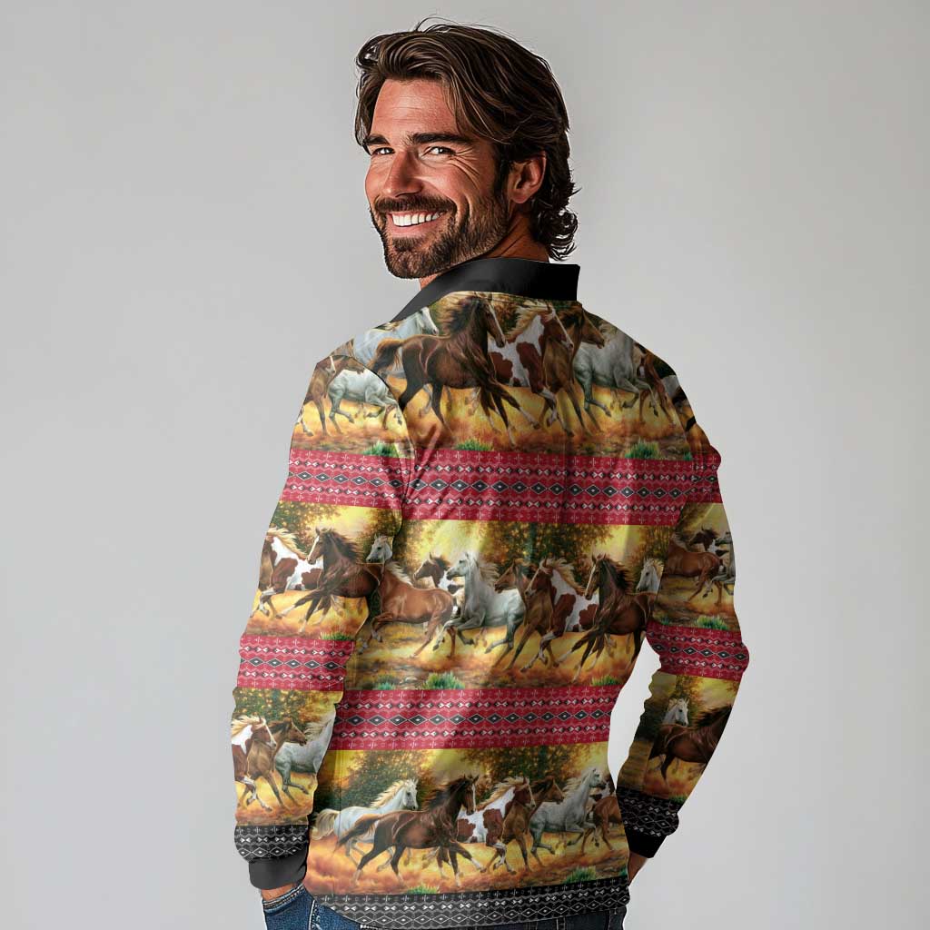 Horse Native American Pattern Christmas Christmas Long Sleeve Polo Shirt Xmas Holiday Patterns - Wonder Print Shop