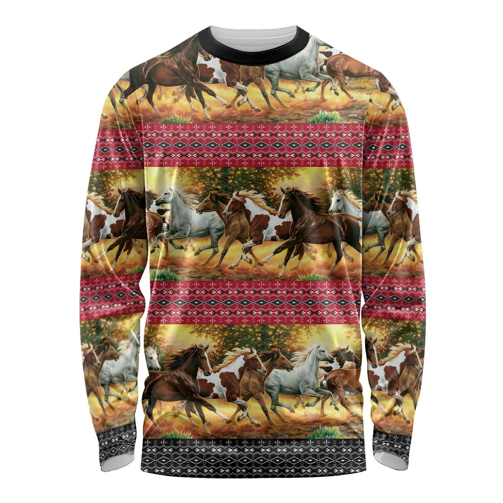 Horse Native American Pattern Christmas Christmas Long Sleeve Shirt Xmas Holiday Patterns - Wonder Print Shop