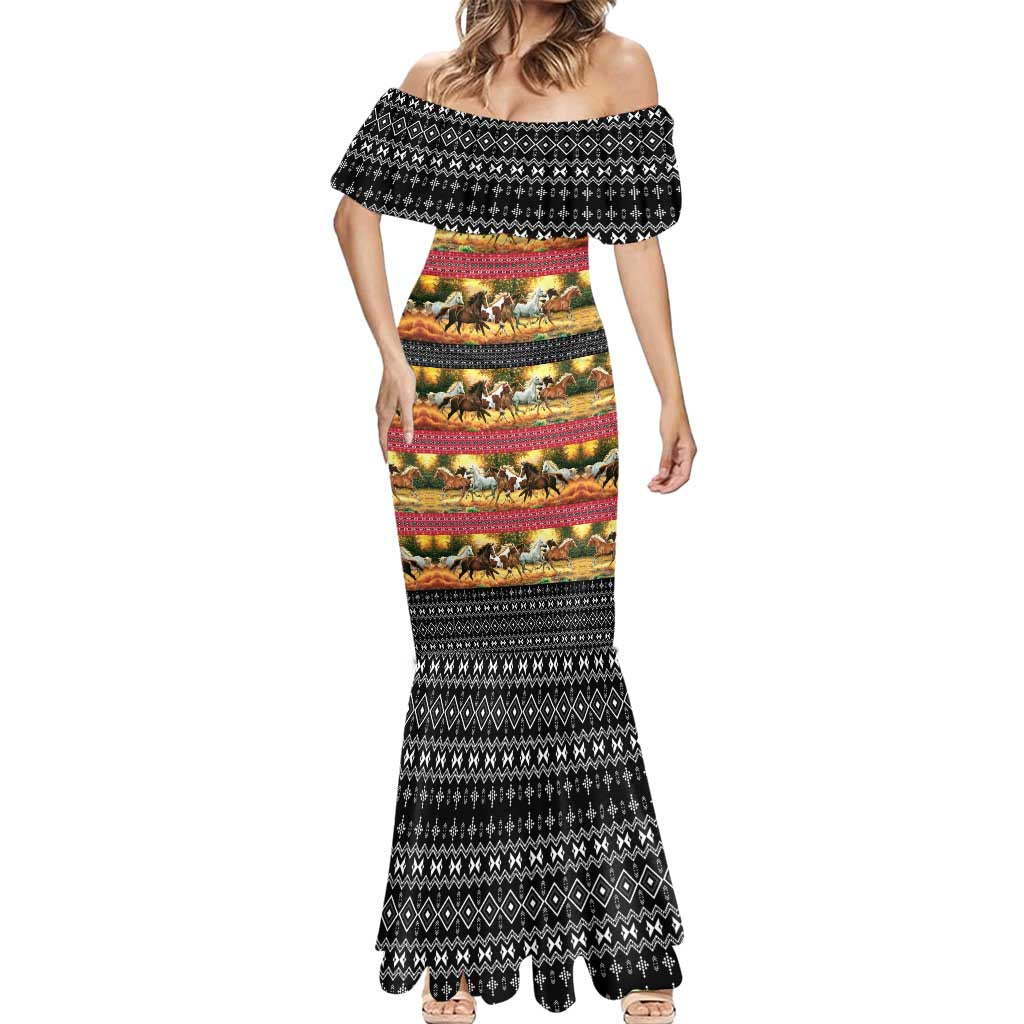 Horse Native American Pattern Christmas Christmas Mermaid Dress Xmas Holiday Patterns - Wonder Print Shop