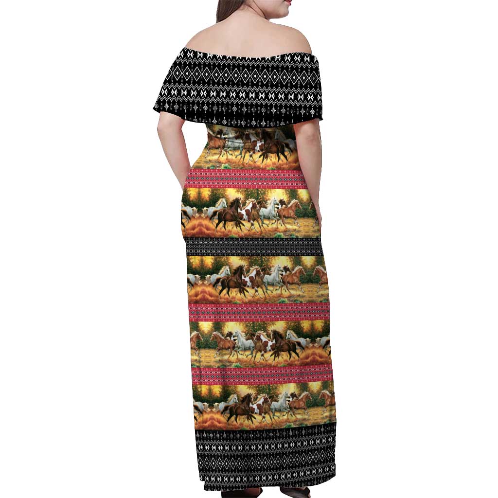 Horse Native American Pattern Christmas Christmas Off Shoulder Maxi Dress Xmas Holiday Patterns - Wonder Print Shop