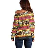 Horse Native American Pattern Christmas Christmas Off Shoulder Sweater Xmas Holiday Patterns - Wonder Print Shop