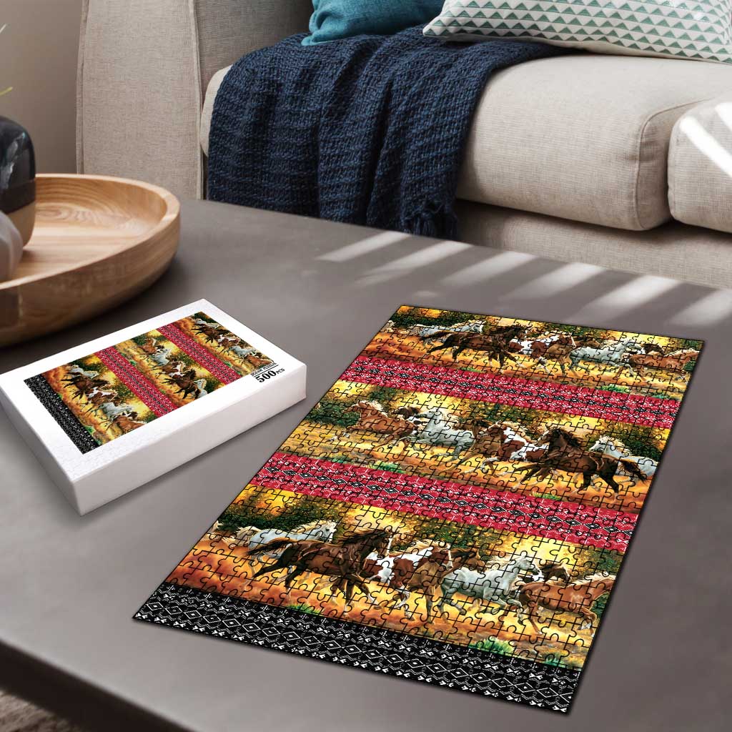 Horse Native American Pattern Christmas Christmas Puzzle Xmas Holiday Patterns - Wonder Print Shop