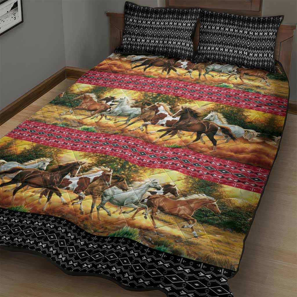Horse Native American Pattern Christmas Christmas Quilt Bed Set Xmas Holiday Patterns - Wonder Print Shop