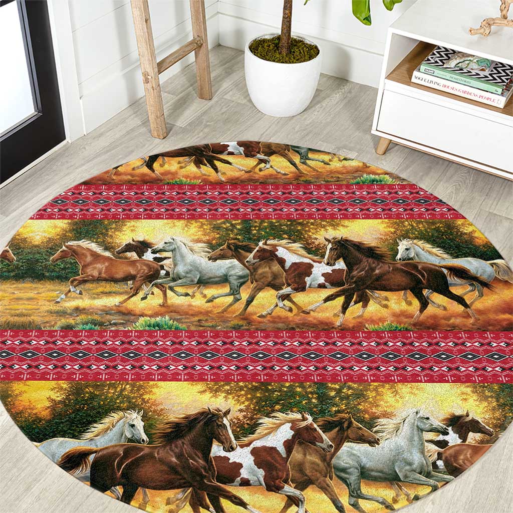 Horse Native American Pattern Christmas Christmas Round Carpet Xmas Holiday Patterns - Wonder Print Shop
