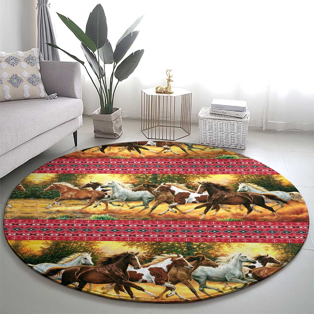 Horse Native American Pattern Christmas Christmas Round Carpet Xmas Holiday Patterns - Wonder Print Shop