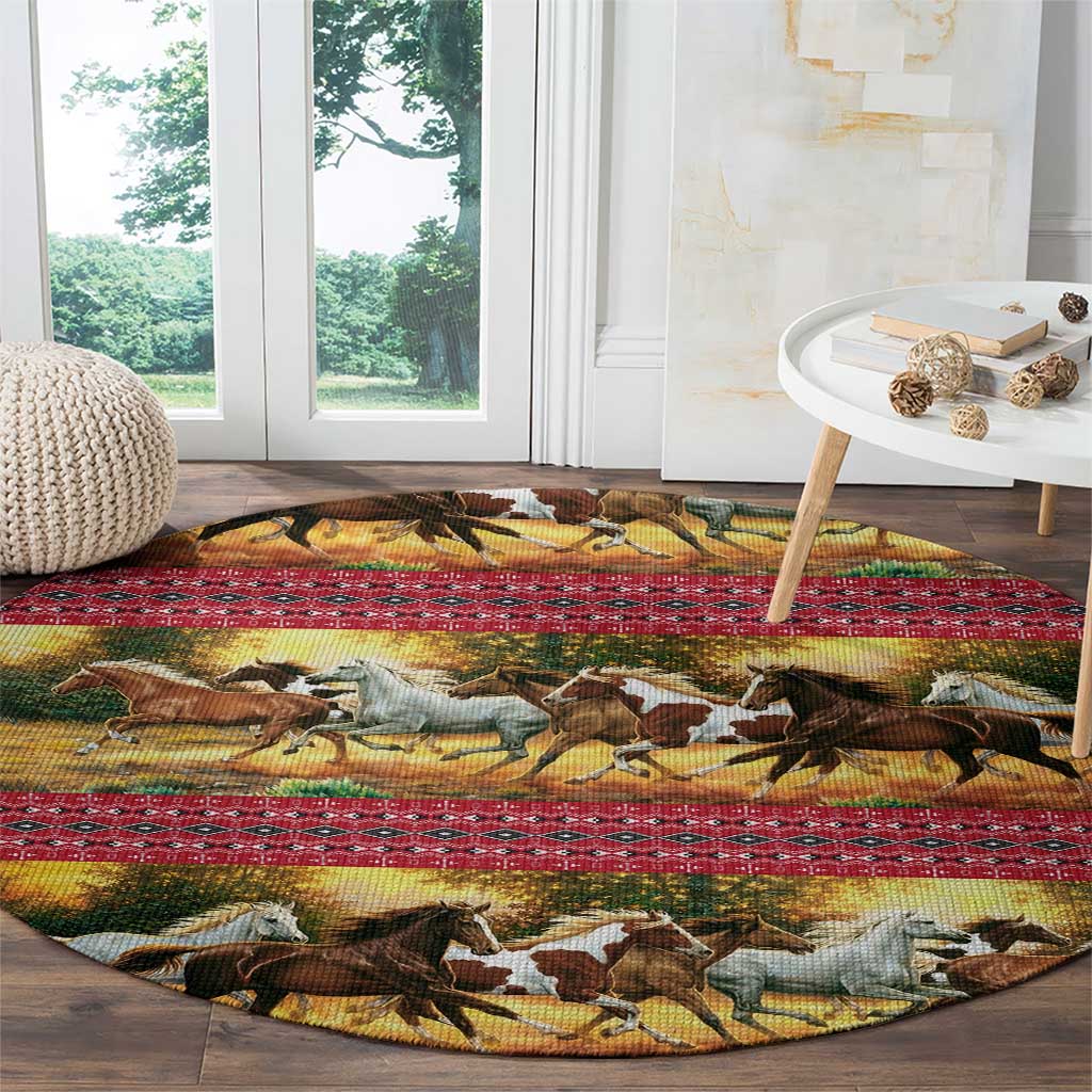 Horse Native American Pattern Christmas Christmas Round Carpet Xmas Holiday Patterns - Wonder Print Shop