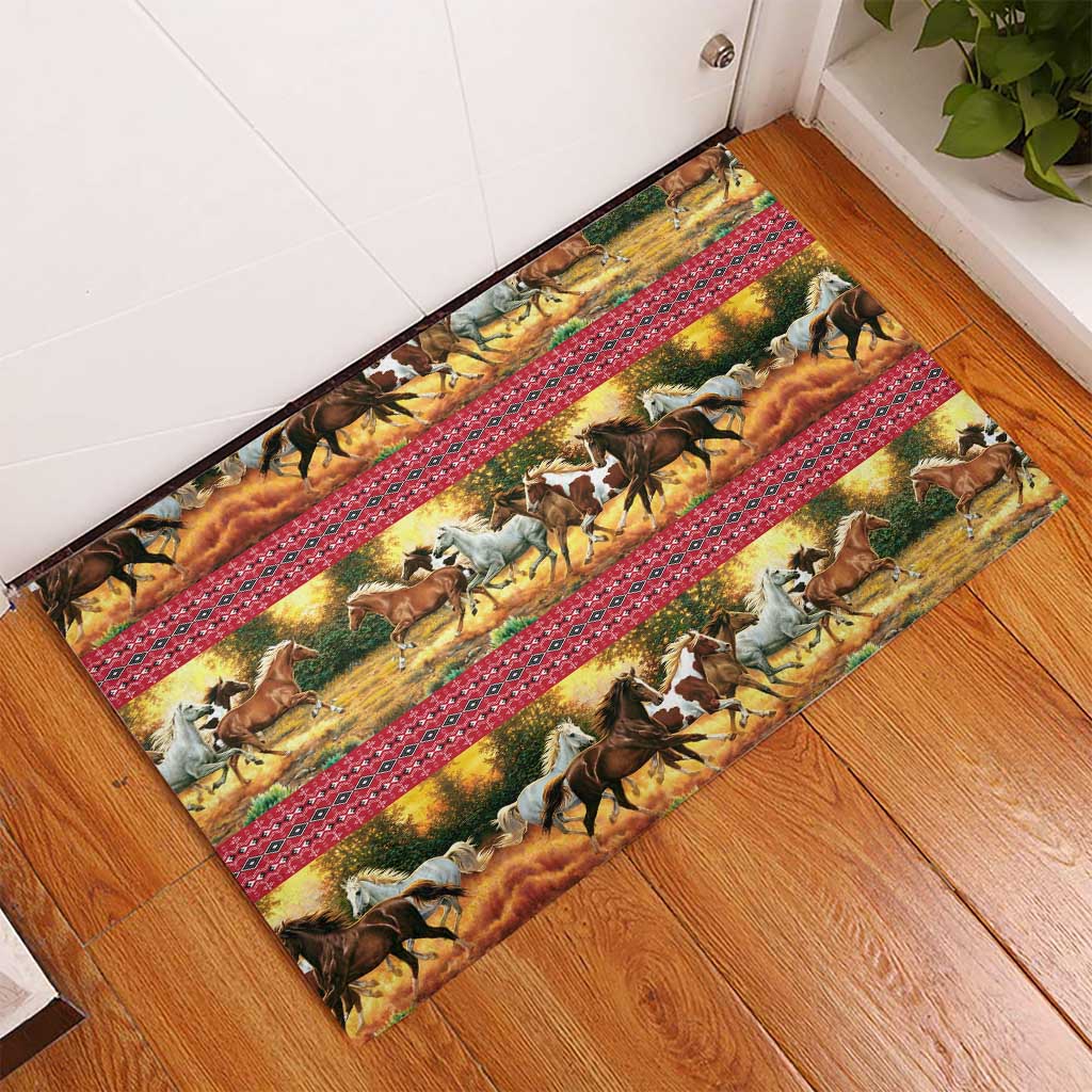 Horse Native American Pattern Christmas Christmas Rubber Doormat Xmas Holiday Patterns - Wonder Print Shop