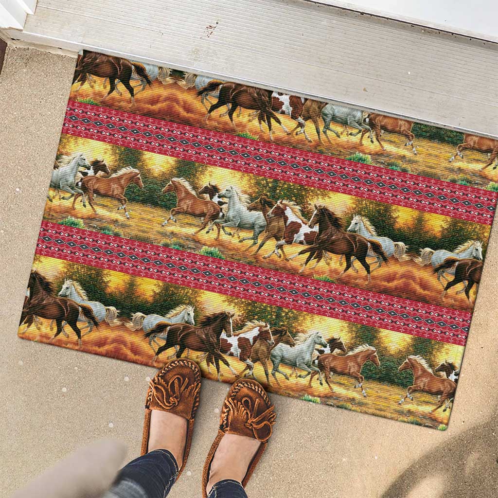 Horse Native American Pattern Christmas Christmas Rubber Doormat Xmas Holiday Patterns - Wonder Print Shop