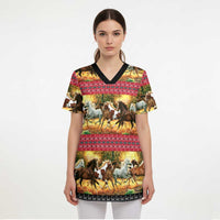Horse Native American Pattern Christmas Christmas Scrub Top Xmas Holiday Patterns - undefined