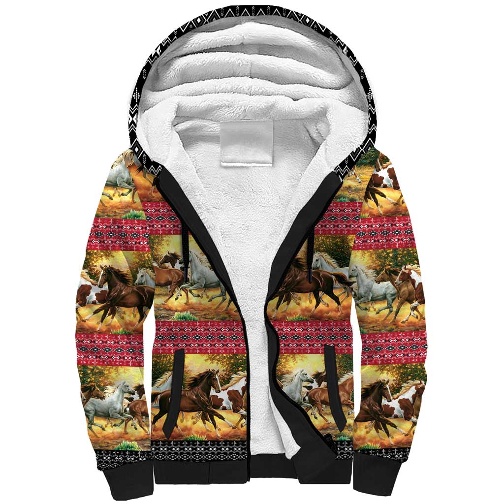 Horse Native American Pattern Christmas Christmas Sherpa Hoodie Xmas Holiday Patterns - Wonder Print Shop