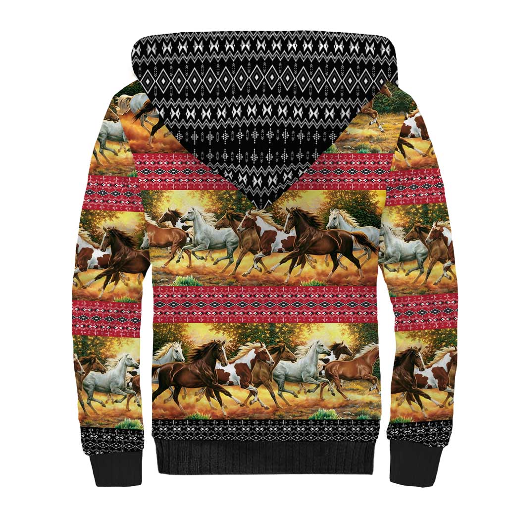 Horse Native American Pattern Christmas Christmas Sherpa Hoodie Xmas Holiday Patterns - Wonder Print Shop
